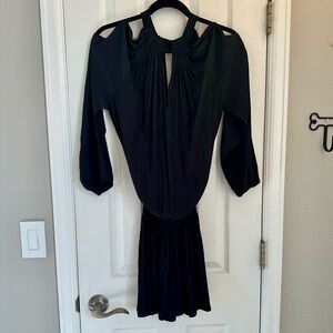 Ramy Brook Black Dress Cold-Shoulder Long Sleeve Drop Waist Mini Dress Medium